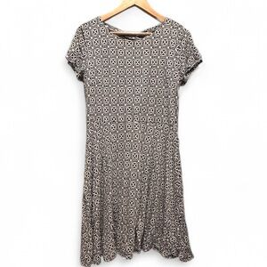 Loft‎ Short Sleeve Stretch Blue White Geometric Skater Dress Sz 6
